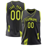 Custom Black Neon Yellow Pattern Basketball Jersey