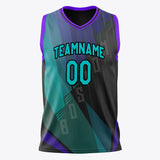 Custom Black Teal Pattern Basketball Jersey