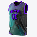 Custom Black Teal Pattern Basketball Jersey