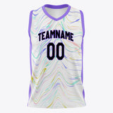 Custom White Purple Pattern Basketball Jersey