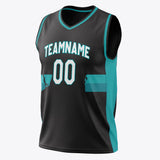 Custom Black Teal Pattern Basketball Jersey