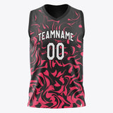 Custom Black Red Pattern Basketball Jersey