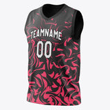 Custom Black Red Pattern Basketball Jersey