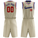 Custom Cream Red Pinstripe Basketball Jersey