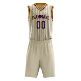 Custom Cream Purple Pinstripe Basketball Jersey