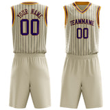 Custom Cream Purple Pinstripe Basketball Jersey