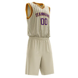 Custom Cream Purple Pinstripe Basketball Jersey