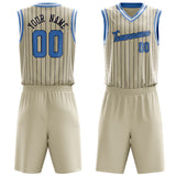 Custom Cream Light Blue Pinstripe Basketball Jersey