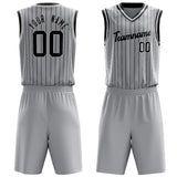 Custom Gray Black Pinstripe Basketball Jersey