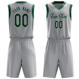 Custom Gray Kelly Green Solid Color Basketball Jersey