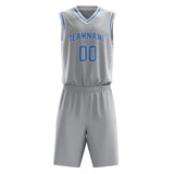 Custom Gray Light Blue Solid Color Basketball Jersey