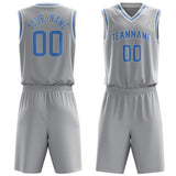 Custom Gray Light Blue Solid Color Basketball Jersey