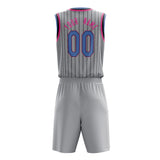 Custom Gray Pink Pinstripe Basketball Jersey