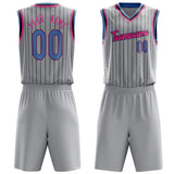 Custom Gray Pink Pinstripe Basketball Jersey