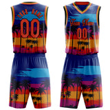 Custom Royal Orange Sunset Palm Leaves Basketball Jersey