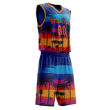 Custom Royal Orange Sunset Palm Leaves Basketball Jersey