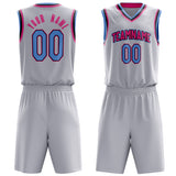 Custom White Pink Solid Color Basketball Jersey