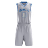 Custom White Light Blue Solid Color Basketball Jersey