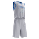 Custom White Light Blue Solid Color Basketball Jersey