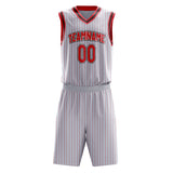 Custom White Red Pinstripe Basketball Jersey