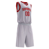 Custom White Red Pinstripe Basketball Jersey