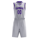 Custom White Purple Solid Color Basketball Jersey