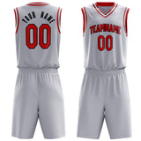 Custom White Red Solid Color Basketball Jersey