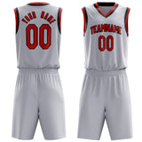 Custom White Red Solid Color Basketball Jersey