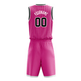 Custom Pink Black Pinstripe Basketball Jersey