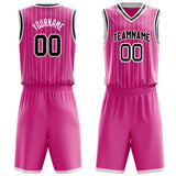 Custom Pink Black Pinstripe Basketball Jersey