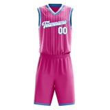 Custom Pink Light Blue Pinstripe Basketball Jersey