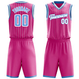 Custom Pink Light Blue Pinstripe Basketball Jersey