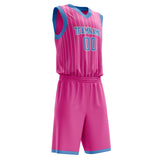 Custom Pink Light Blue Pinstripe Basketball Jersey