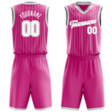 Custom Pink White Pinstripe Basketball Jersey