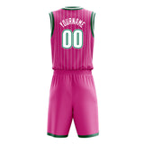 Custom Pink White Pinstripe Basketball Jersey