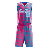 Custom Pink Light Blue Split Basketball Jersey