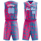 Custom Pink Light Blue Split Basketball Jersey