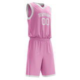 Custom Pink White Solid Color Basketball Jersey