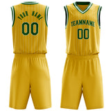 Custom Gold Kelly Green Pinstripe Basketball Jersey