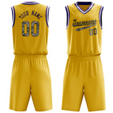 Custom Gold Purple Solid Color Basketball Jersey