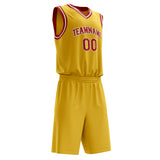 Custom Gold Red Solid Color Basketball Jersey