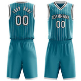 Custom Teal White Pinstripe Basketball Jersey