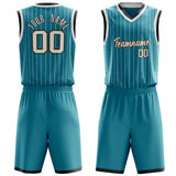 Custom Teal White Pinstripe Basketball Jersey