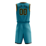 Custom Teal Black Solid Color Basketball Jersey