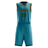 Custom Teal Black Solid Color Basketball Jersey