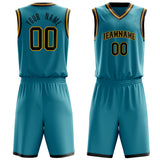 Custom Teal Black Solid Color Basketball Jersey