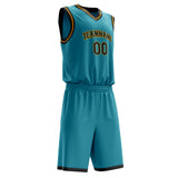 Custom Teal Black Solid Color Basketball Jersey