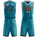 Custom Teal Black Solid Color Basketball Jersey