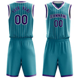 Custom Teal Purple Pinstripe Basketball Jersey