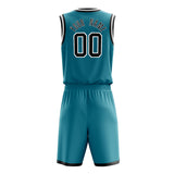 Custom Teal Black Solid Color Basketball Jersey